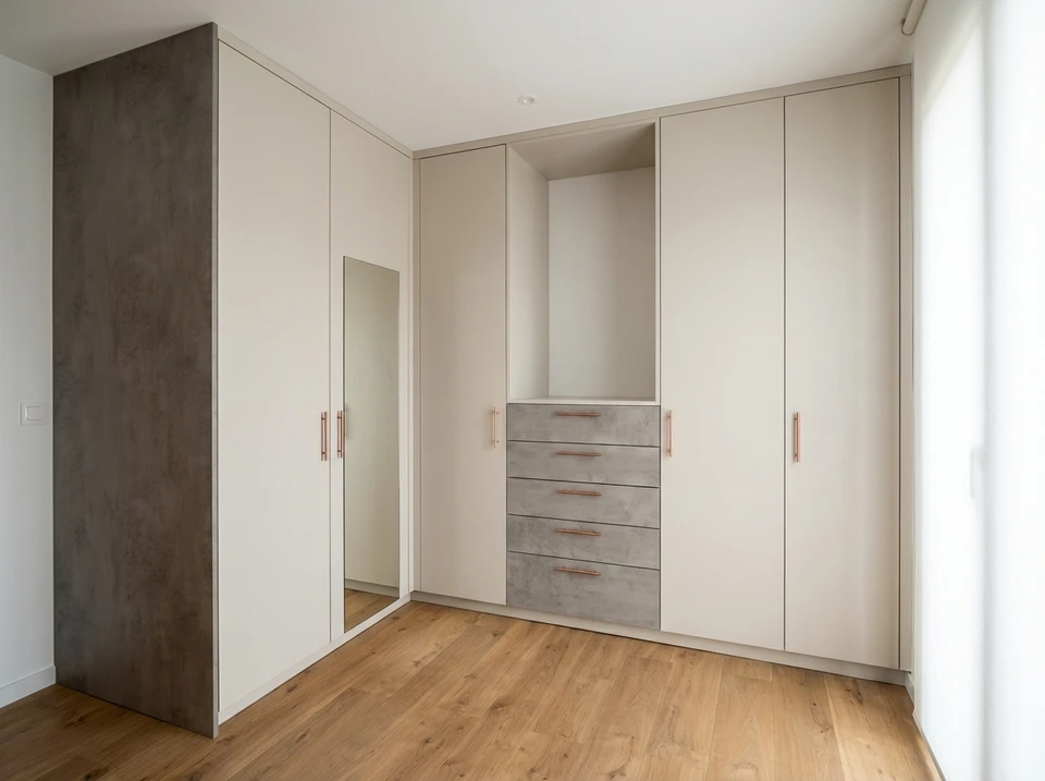 grand dressing en bois, intérieur d'une maison moderne