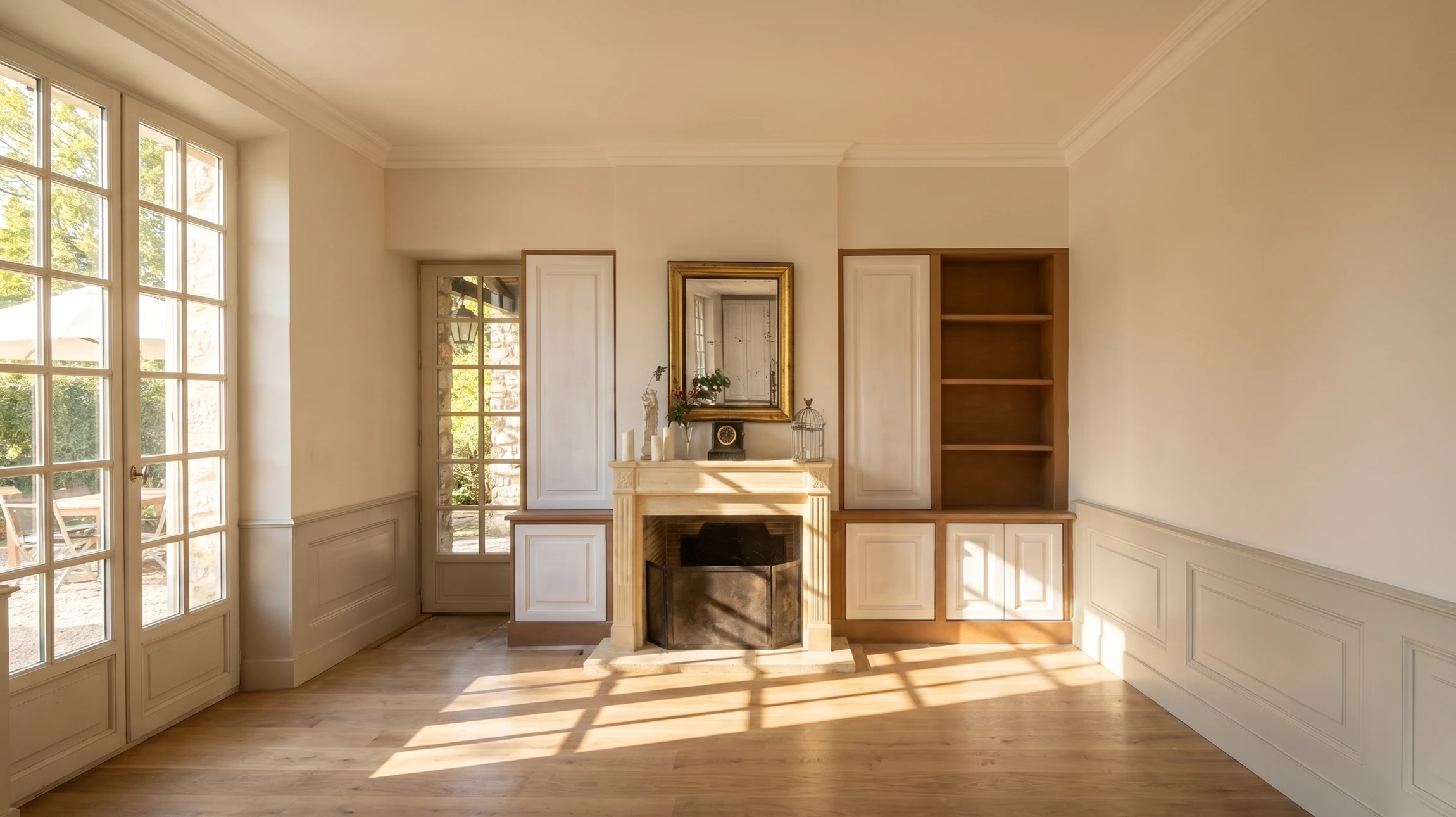 Dressing sur mesure moderne avec agencement en L, combinant rangements ouverts et fermés